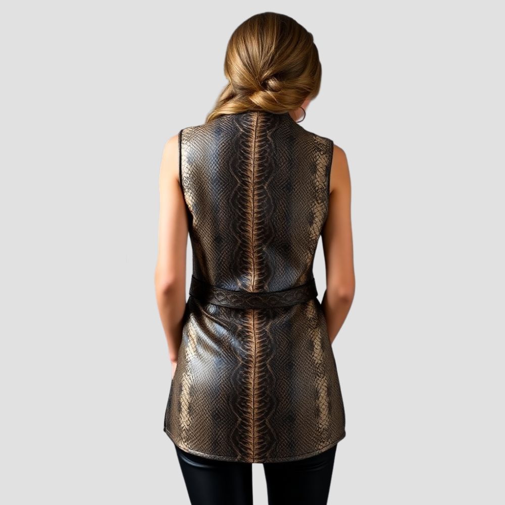 Bold and stylish, this snakeskin leather vest for girls is designed to turn heads with its striking pattern and fashion-forward look.