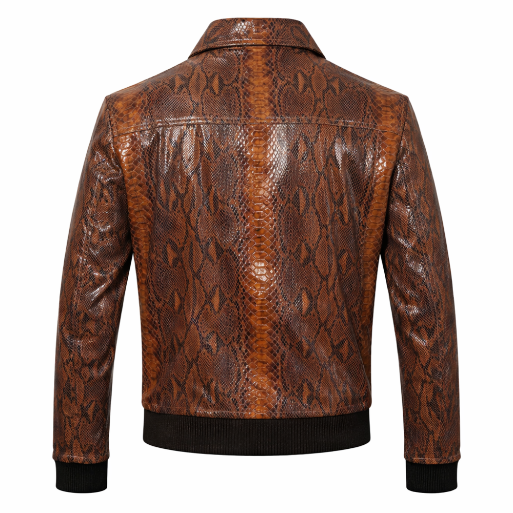 Stylish men snakeskin pattern leather jacket for casual outfits