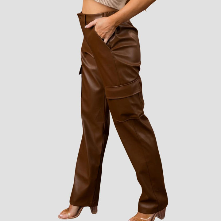 These brown leather cargo pants are the perfect addition to any casual wardrobe, designed for a stylish and effortless look.