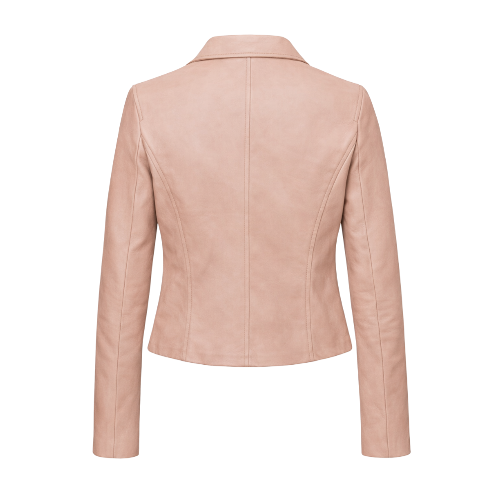 Beige leather riders jacket for women formal fashion and style