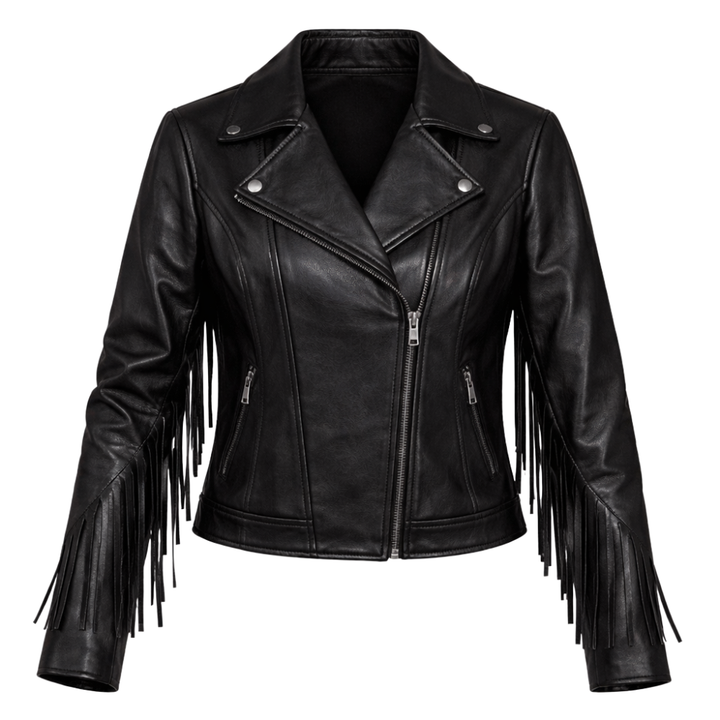 Fringe biker jacket with stylish leather design for casual wear