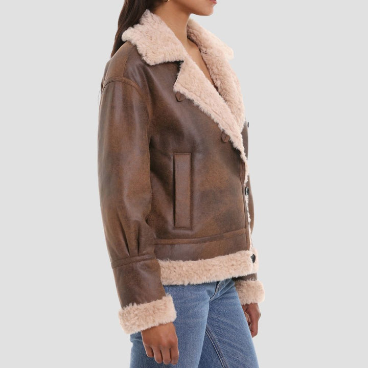 Make a bold statement with a high-quality B3 bomber leather jacket for women. The shearling-lined jacket offers both warmth and style, perfect for braving cold weather.