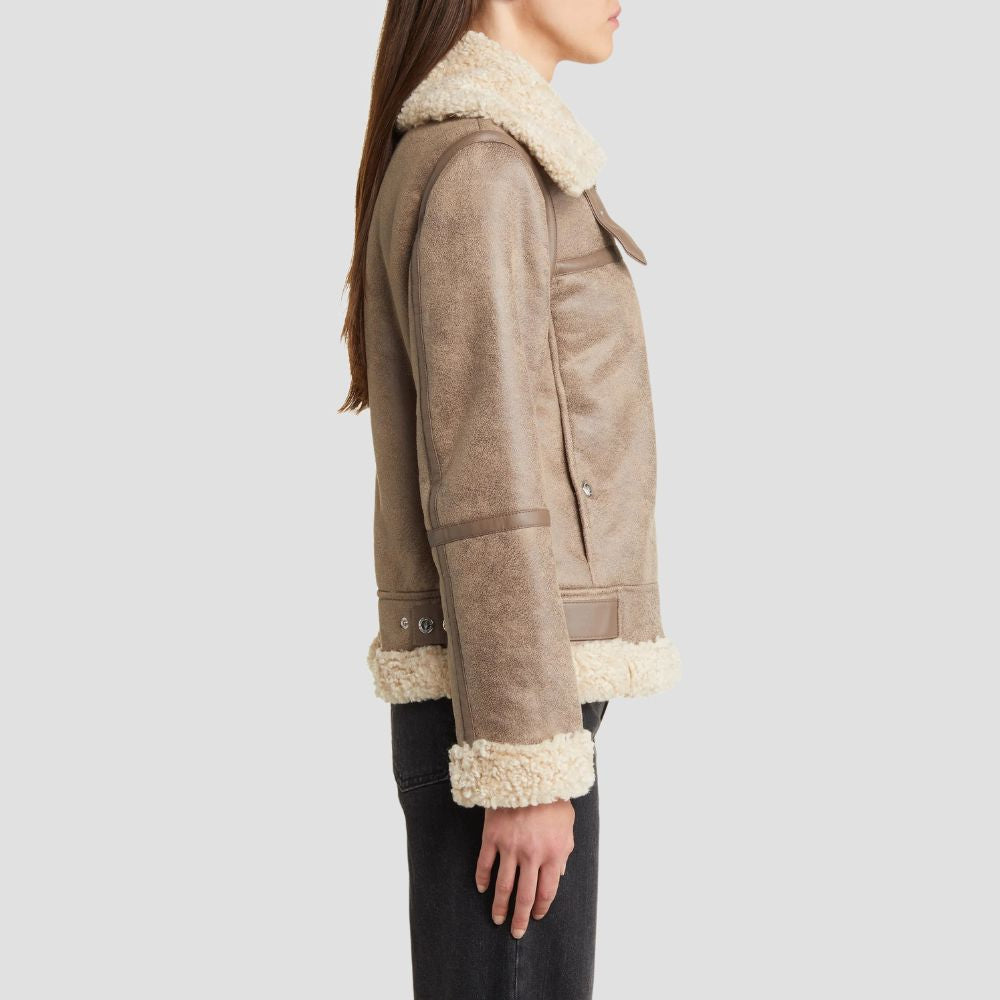 Discover the latest trends with a women’s aviator leather bomber jacket. Its fashion-forward design blends classic aviation style with modern leather for a standout look.