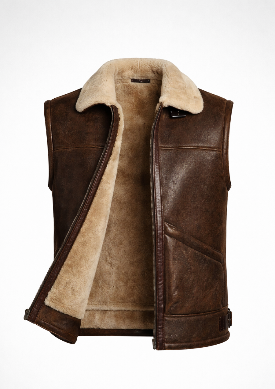 Fur lined leather vest for men casual outfits