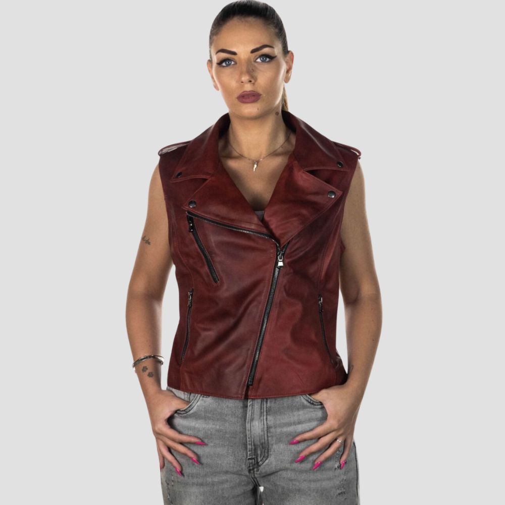  Ride with confidence in this genuine motorcycle leather vest for ladies, made with durable material for long-lasting wear and a sleek, stylish look.