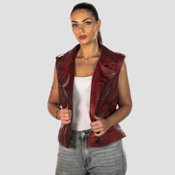 Crafted from high-quality durable leather, this genuine motorcycle vest for women combines style with toughness, designed to withstand the rigors of the road.