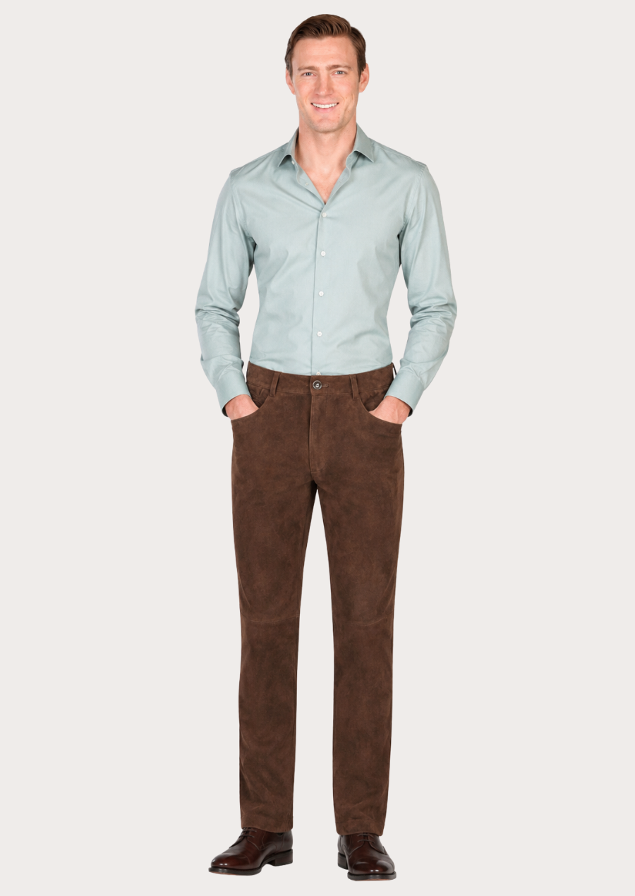 Genuine sheepskin suede pants featuring a classic vintage-inspired design