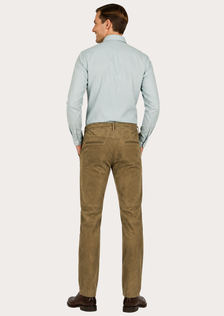 Elegant brown suede leather trousers combining premium materials, comfort, and versatility