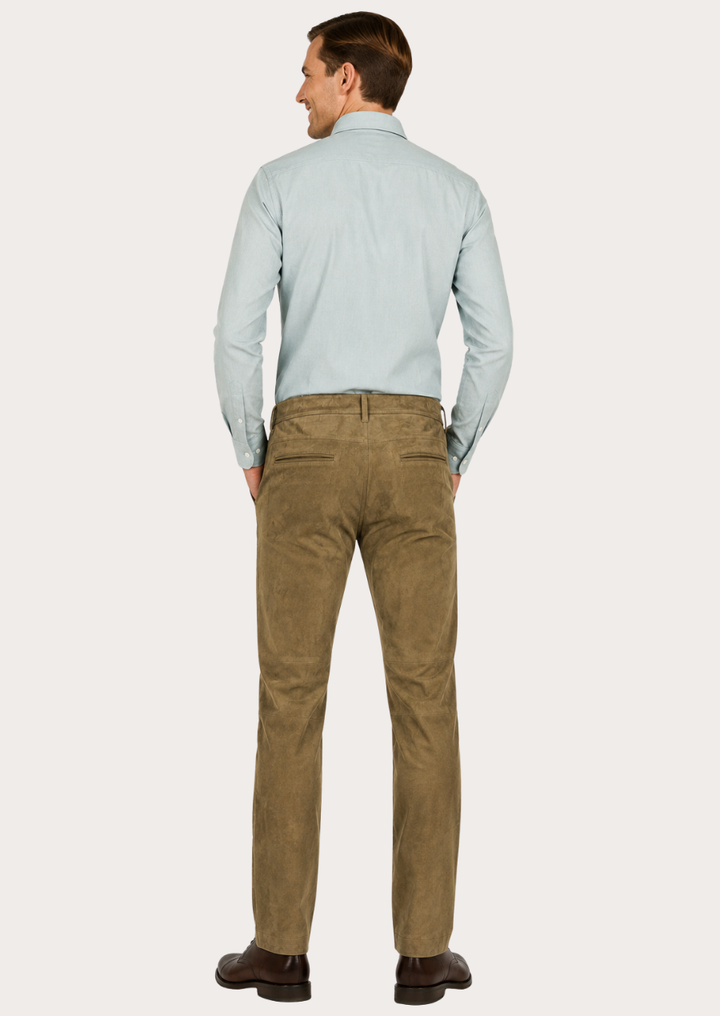 Elegant brown suede leather trousers combining premium materials, comfort, and versatility
