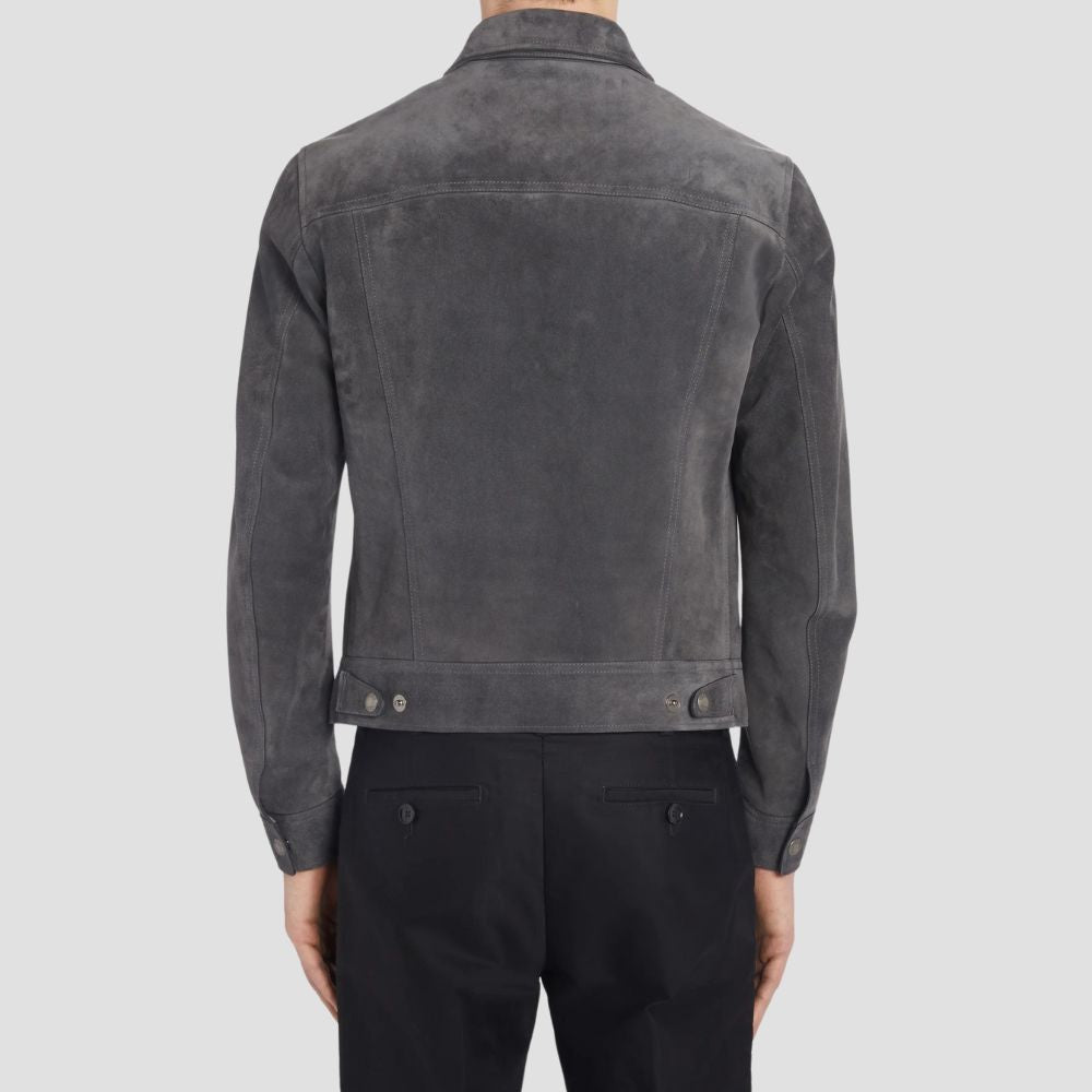 A perfect blend of vintage style and modern flair, this gray suede leather jacket adds sophistication to any casual outfit.