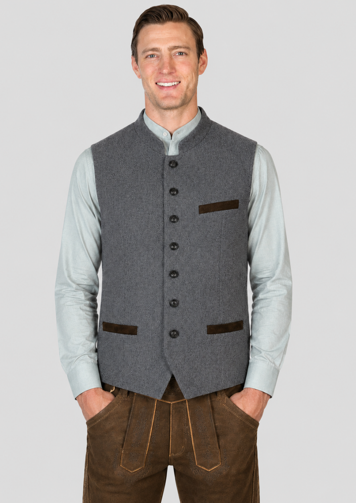 Gray Wool Traditional Trachten Vest for Men in Bavarian Style