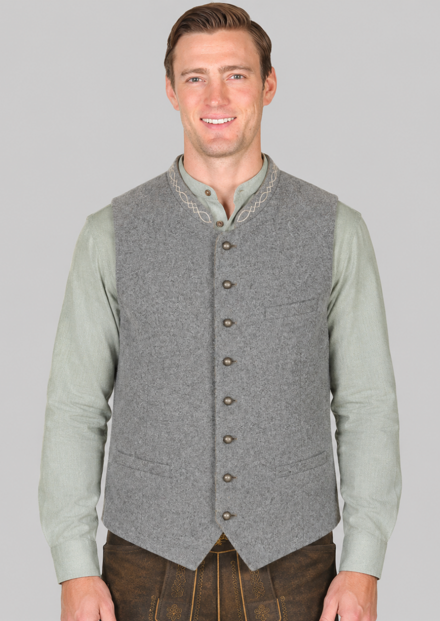 Gray Wool Traditional Trachten Vest for Men Bavarian Style
