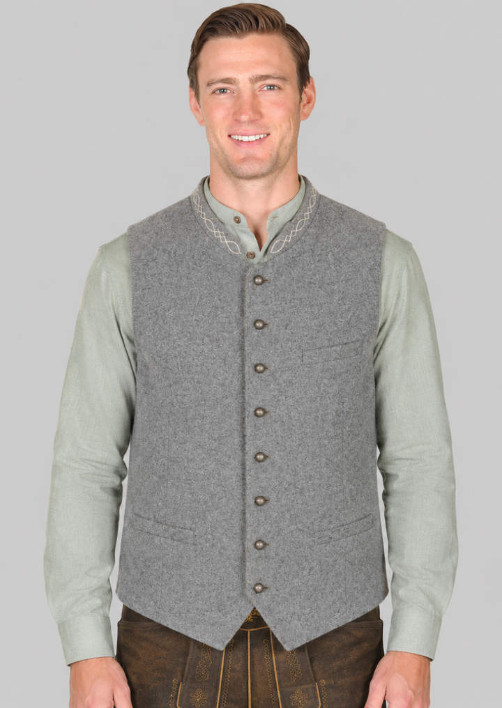 Gray Wool Traditional Trachten Vest for Men Bavarian Style