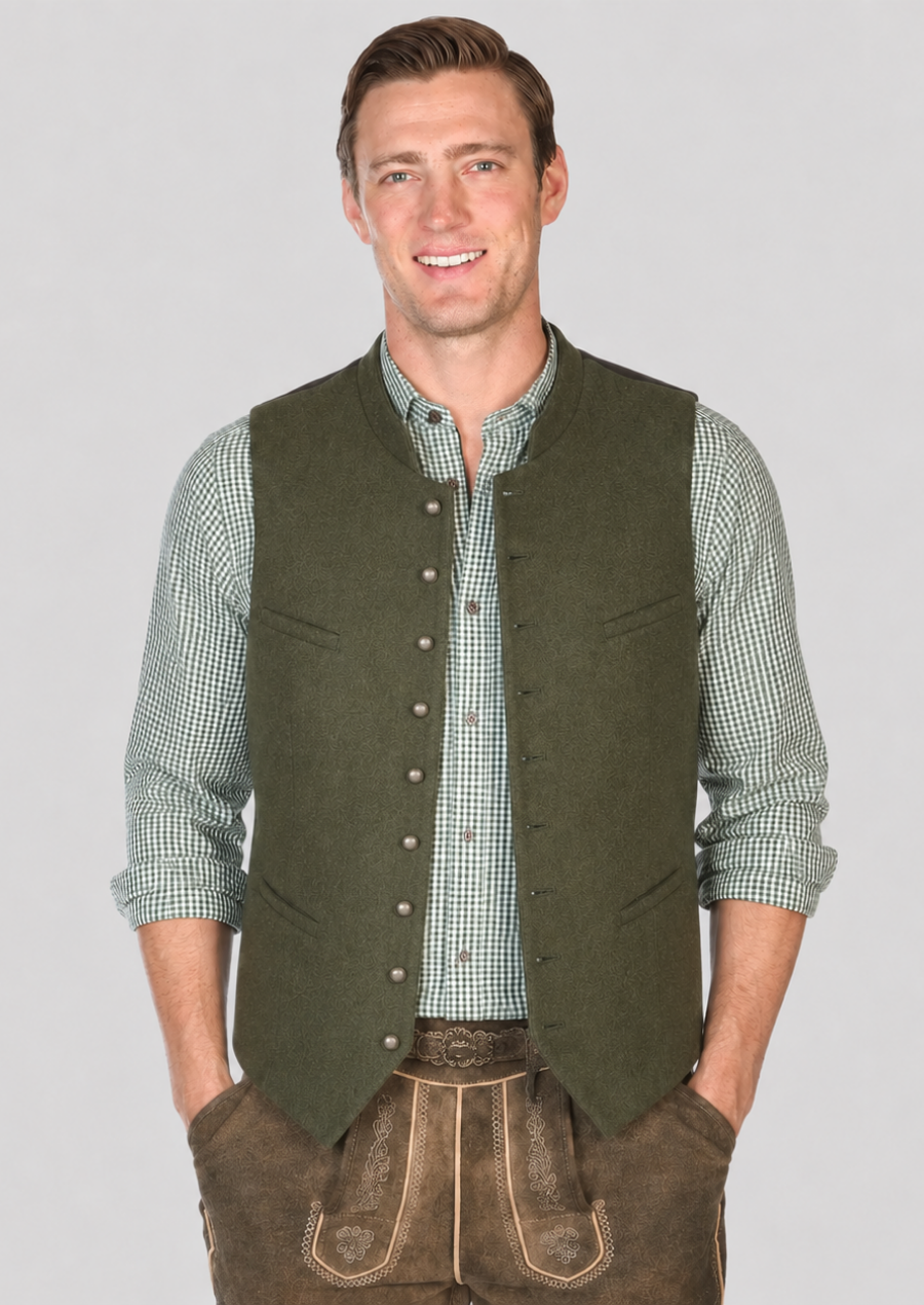 Traditional green Bavarian vest crafted with classic Alpine-inspired details