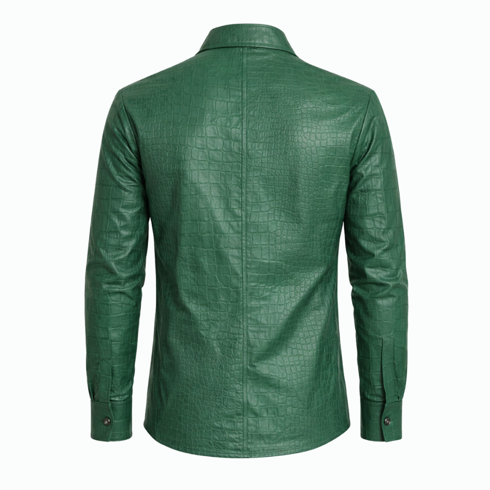 Fashion green crocodile pattern leather shirt for men