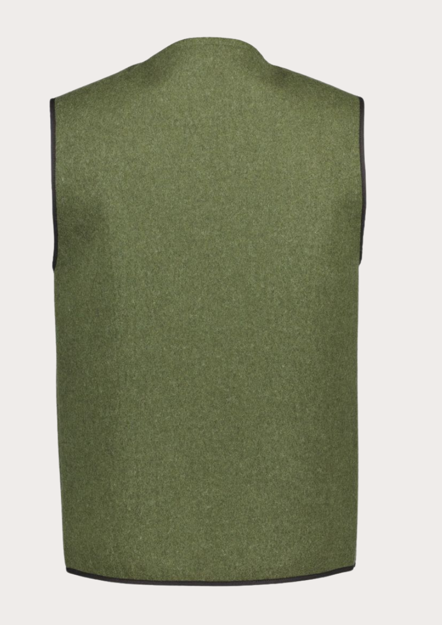 Classic Alpine country wear vest featuring authentic green Loden fabric and timeless design