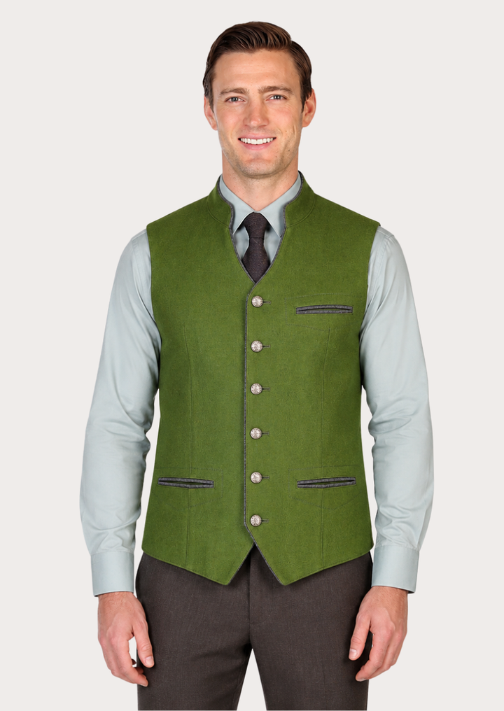 Classic green Trachten waistcoat for men inspired by authentic Tyrolean heritage fashion