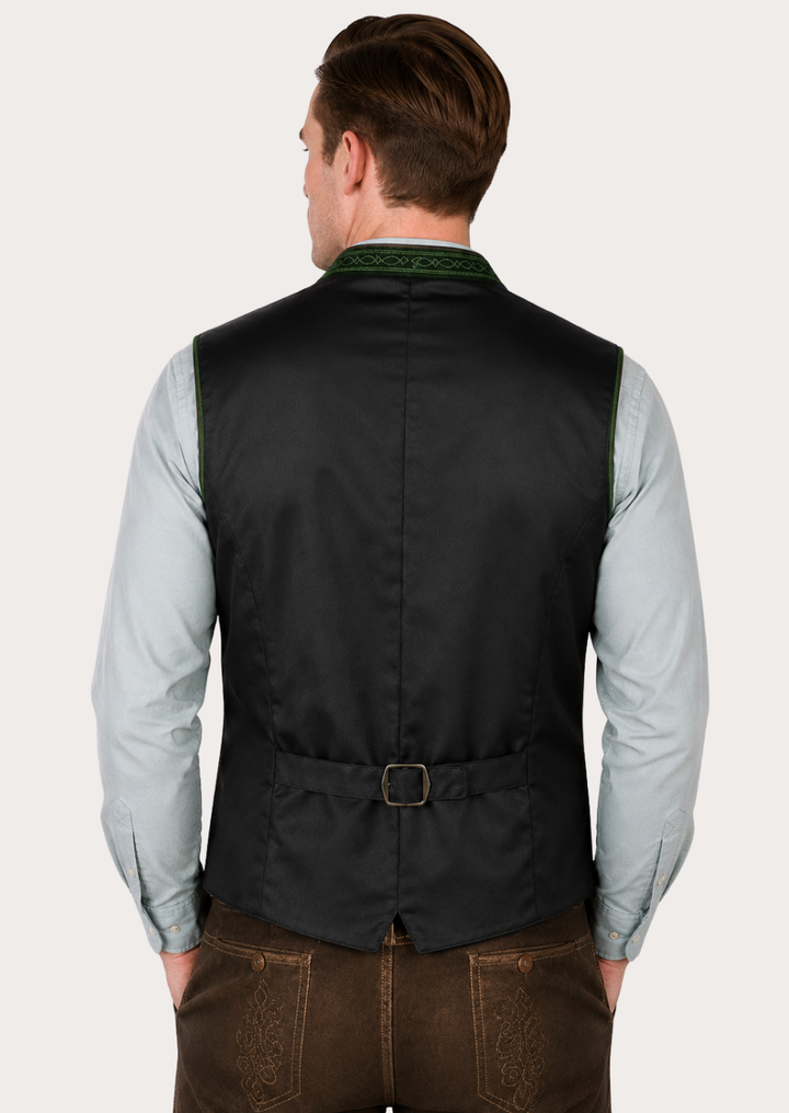Men’s green velvet Trachten waistcoat designed for Oktoberfest celebrations