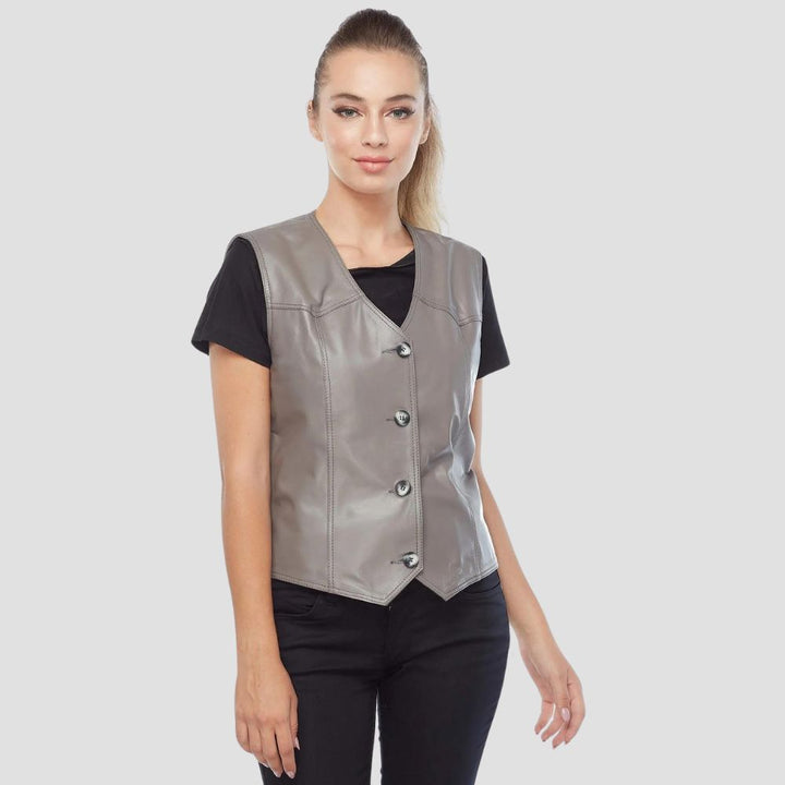 Casual biker style meets leather with this women’s motorcycle vest, crafted for comfort and trendy looks perfect for everyday wear.