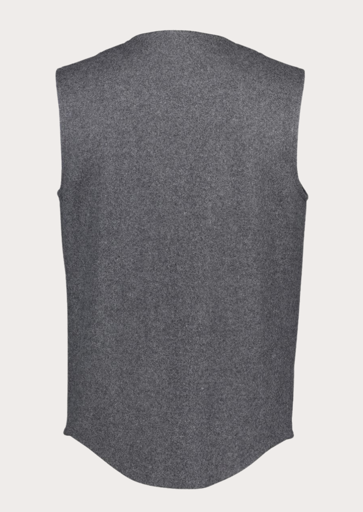 Men's grey Loden waistcoat featuring practical patch pockets and heritage design