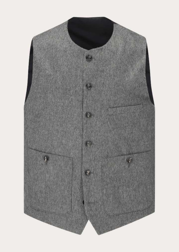 Grey Merino wool Loden vest for weddings and Oktoberfest with traditional Alpine styling