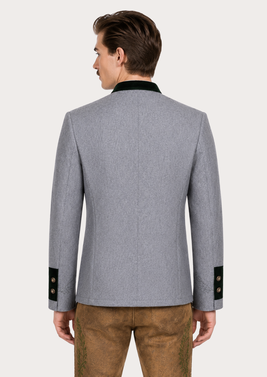 Authentic embroidered Miesbacher Oktoberfest coat in classic grey color