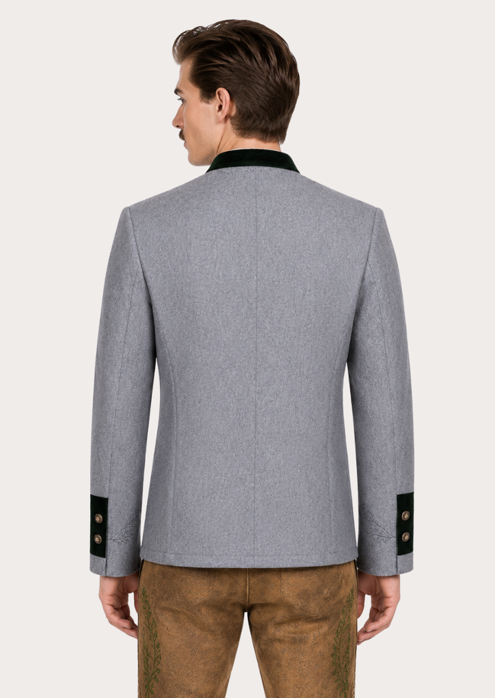 Authentic embroidered Miesbacher Oktoberfest coat in classic grey color