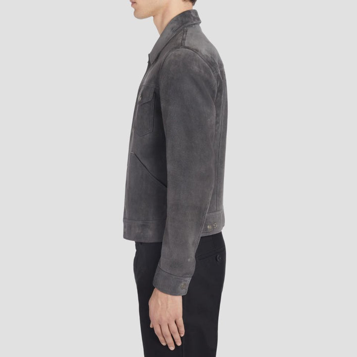 This classic gray suede leather jacket combines vintage charm with modern casual style for effortless everyday wear.