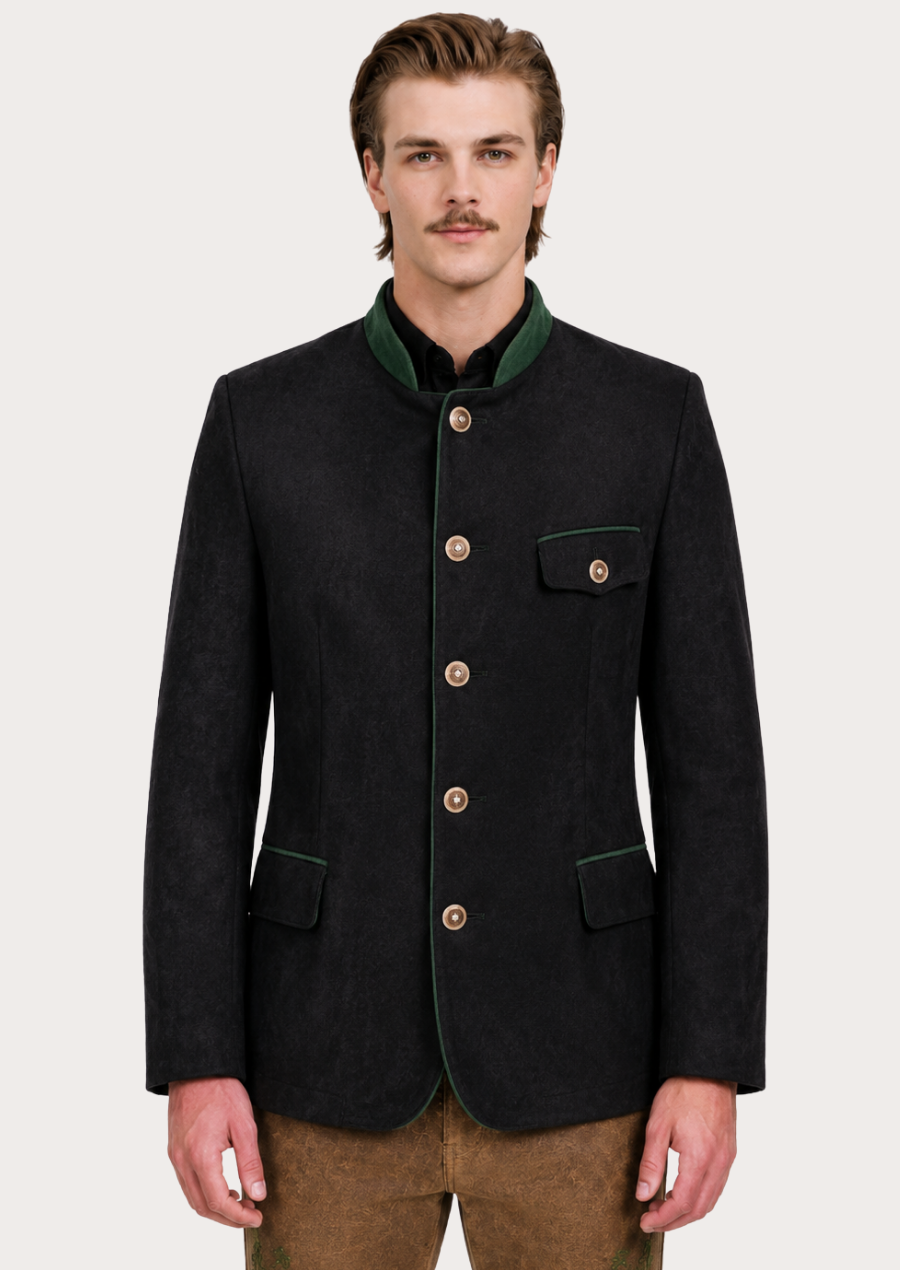 Heritage black wool Trachten jacket for men with traditional Bavarian styling