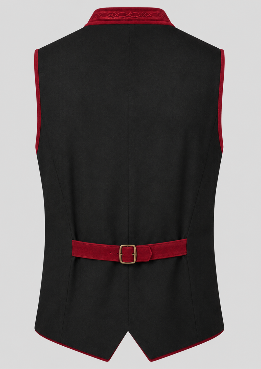Stylish Red Velvet German Vest for Oktoberfest and Cultural Gatherings