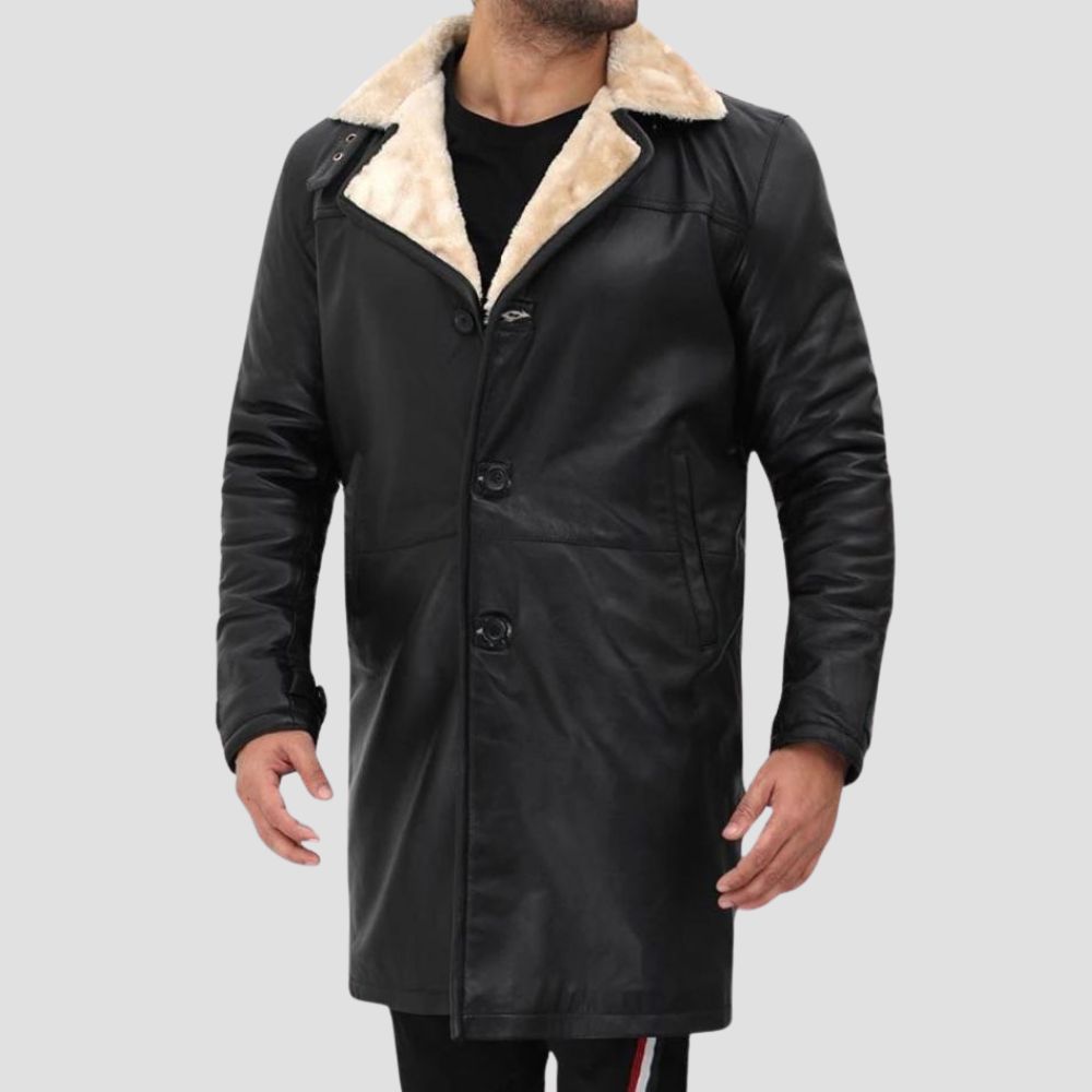 Crafted for durability and warmth, this black sheepskin shearling coat is perfect for any occasion.