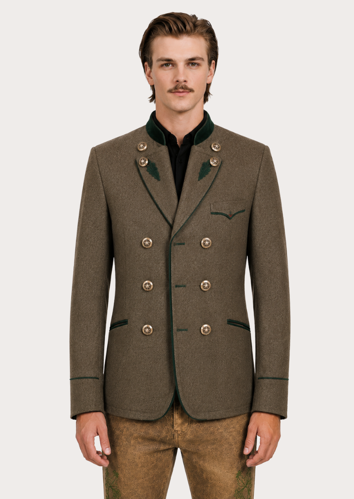 Kaiserwald Heritage Merino Wool Trachten Jacket for men with forest green velvet collar