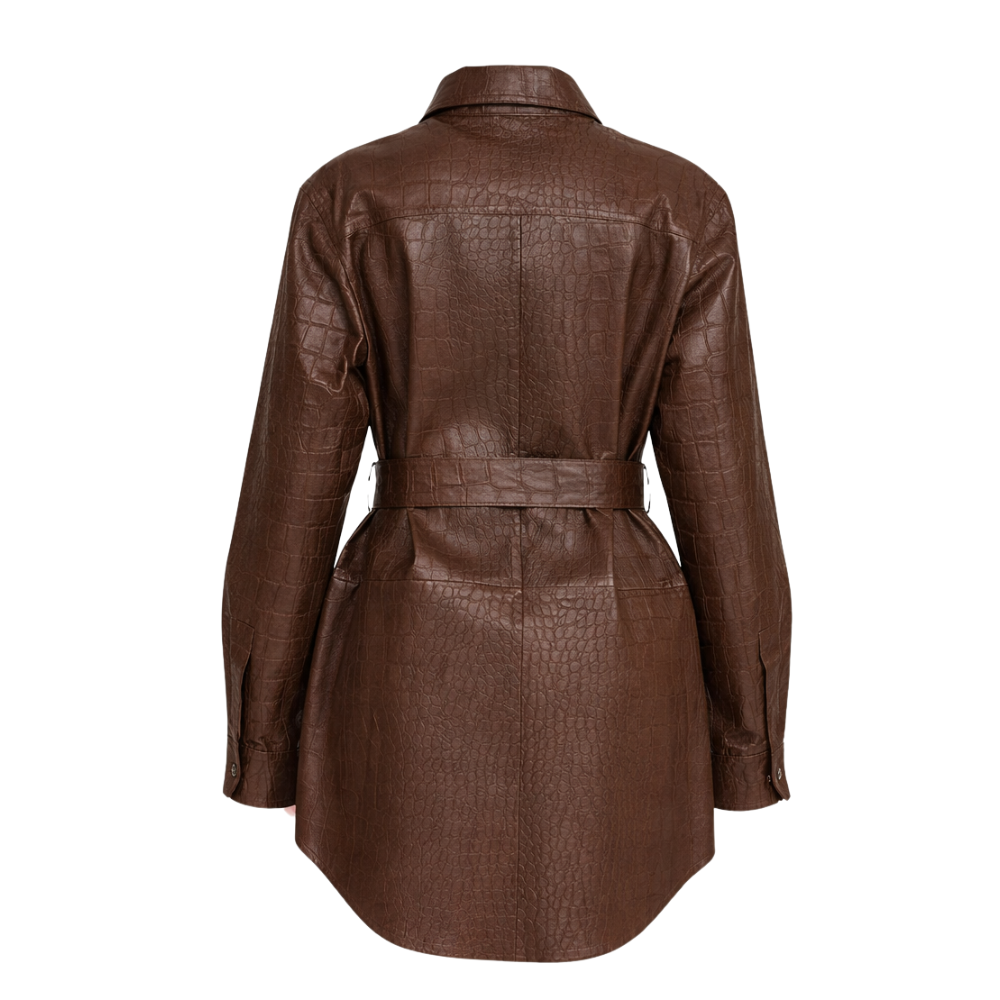 Ladies crocodile texture leather coat with exotic embossed finish