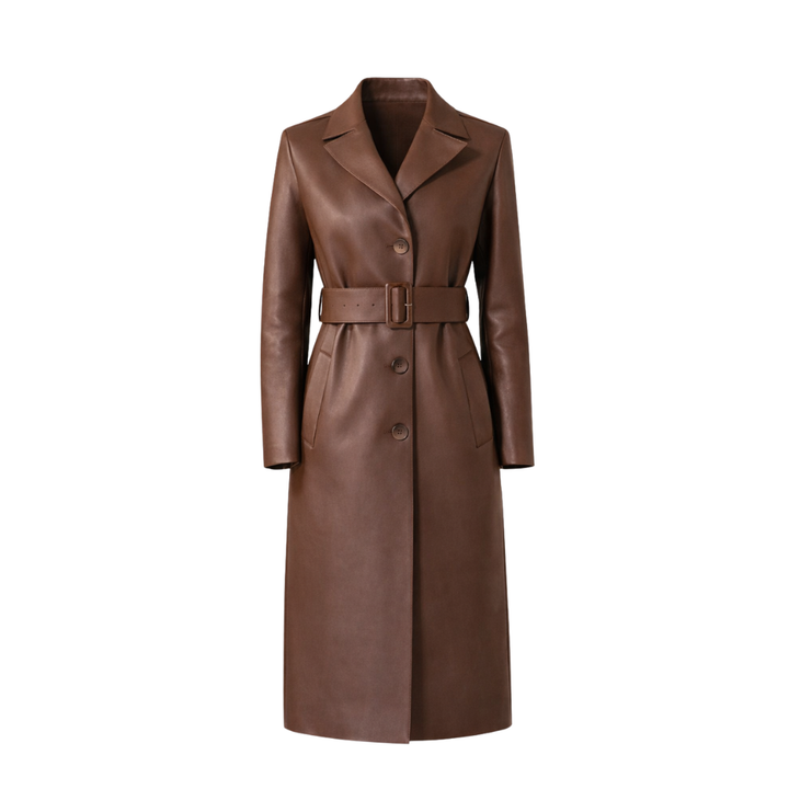 Ladies genuine sheepskin leather trench coat with button closure and tailored fit