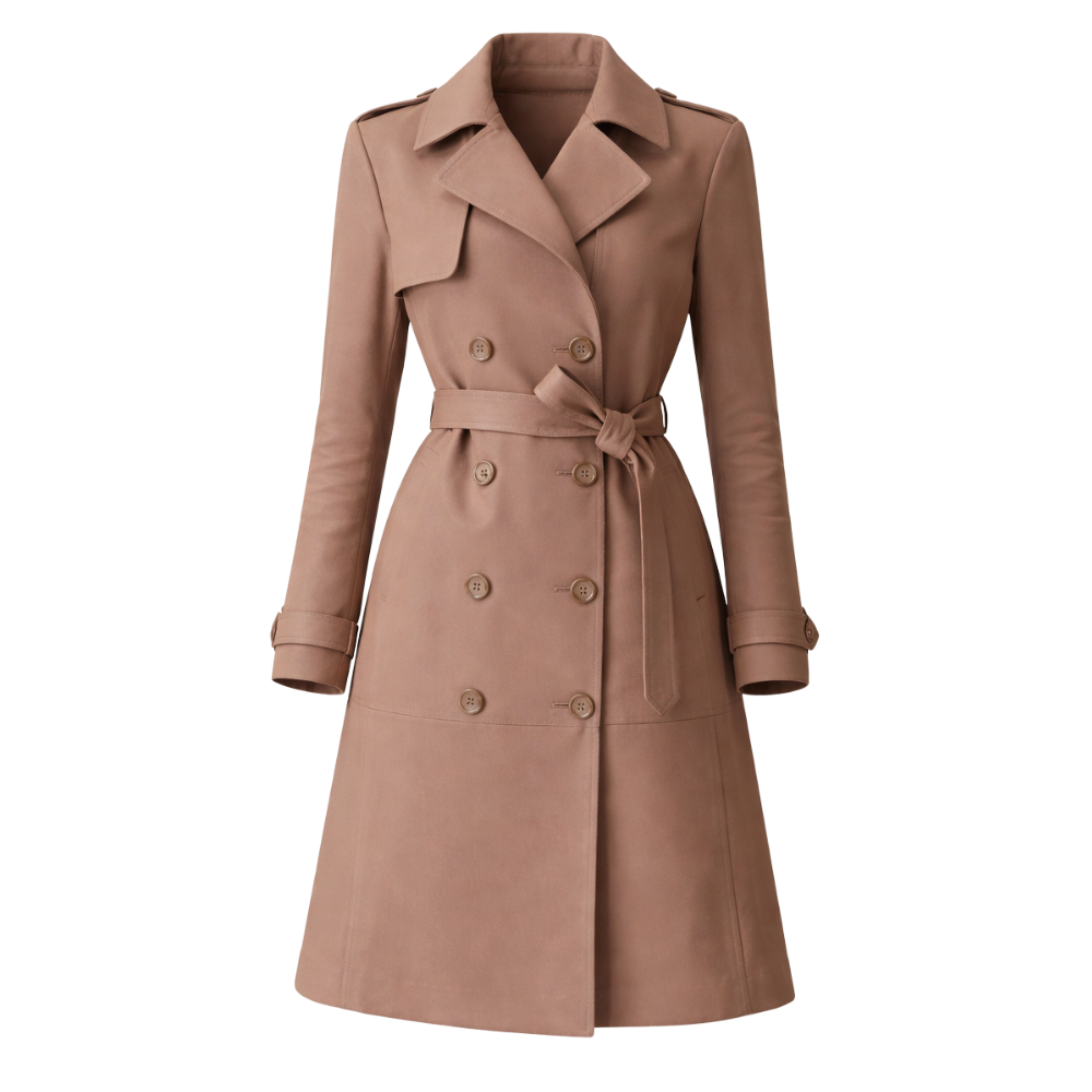 Ladies leather trench coat with classic styling
