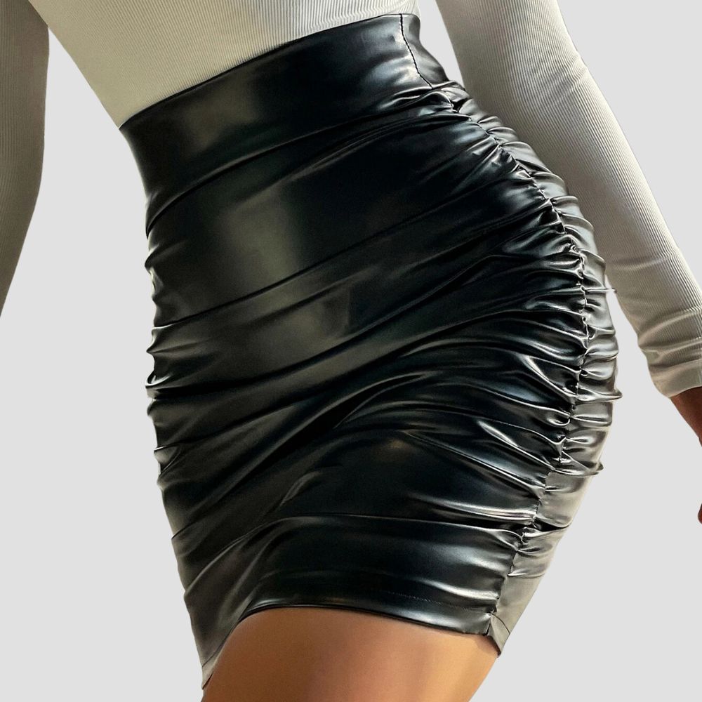  Women’s leather skirt in a trendy design for chic, fashionable wear.