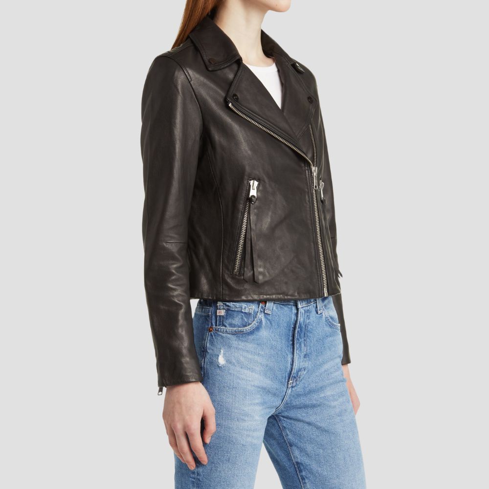 Elevate your style with this stylish moto leather jacket for women. Edgy details and premium craftsmanship make it a must-have for any fashion-forward wardrobe.