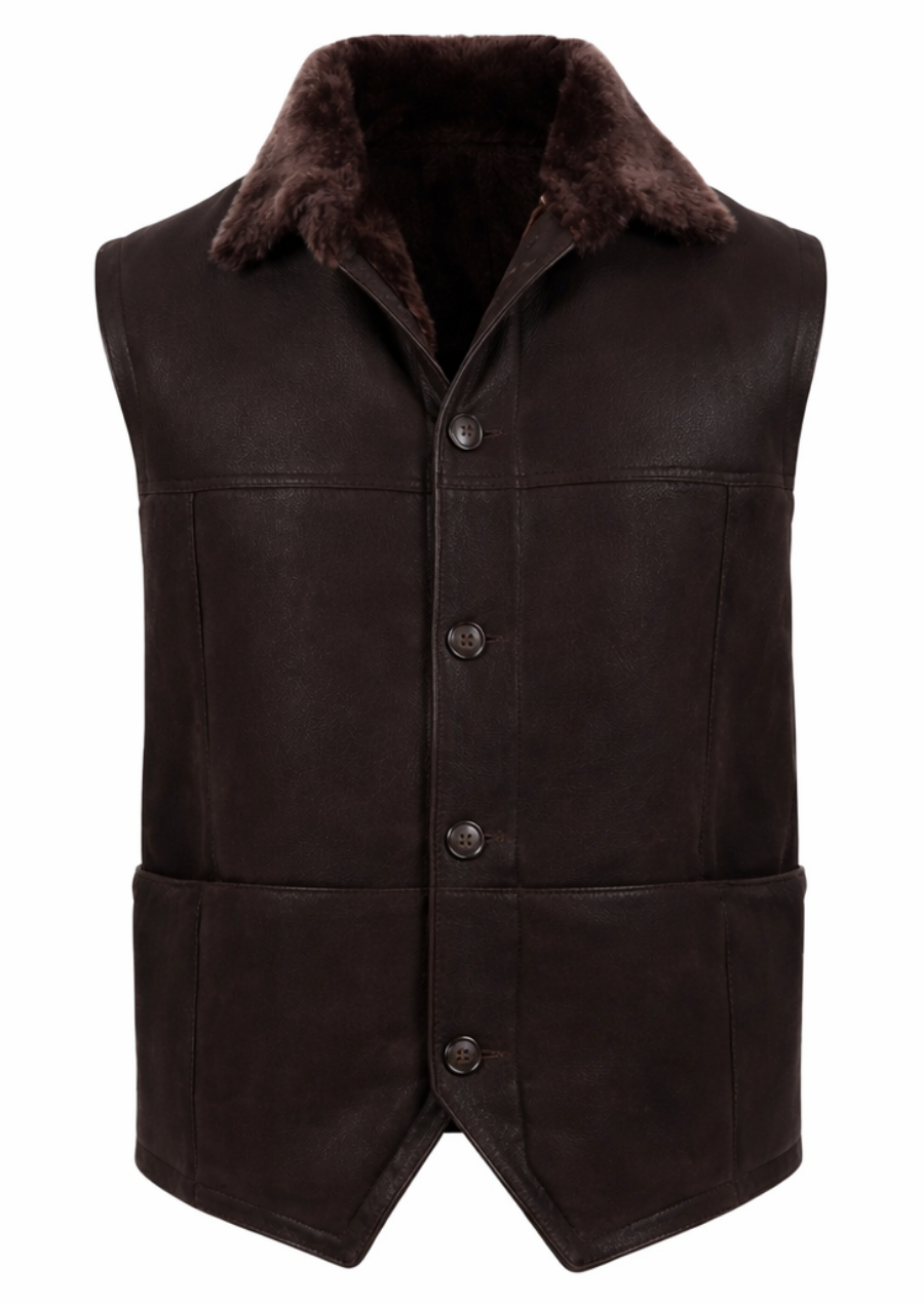 Lambskin leather vest with soft shearling lining for winter warmth