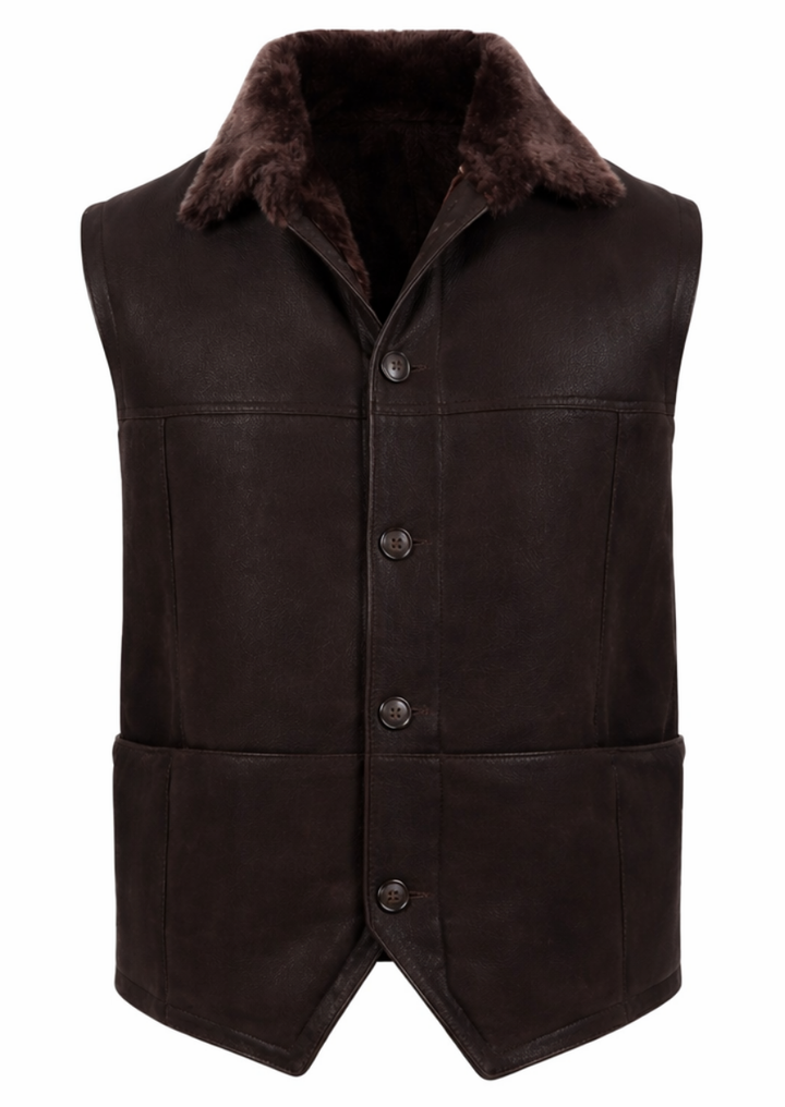 Lambskin leather vest with soft shearling lining for winter warmth