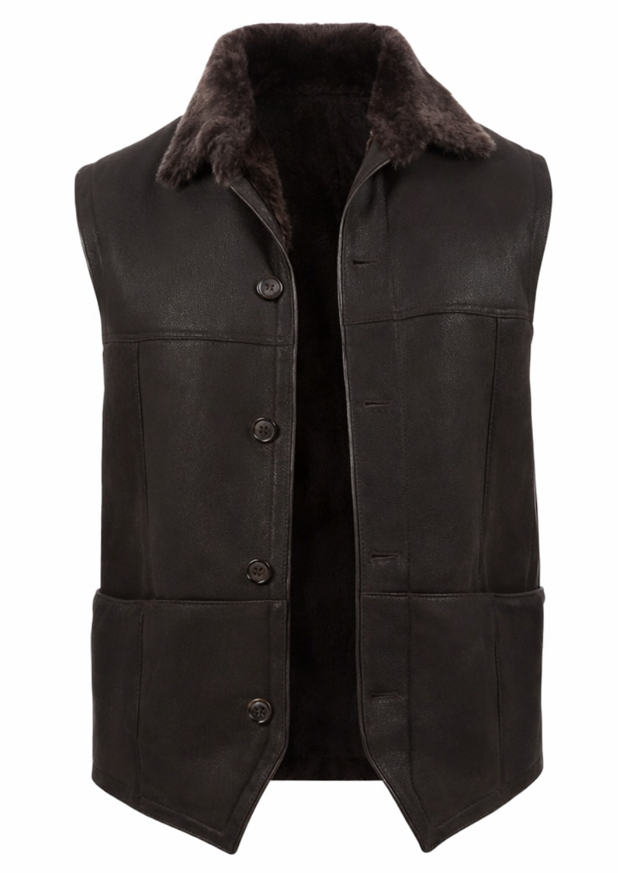 Premium lambskin leather vest with cozy shearling interior