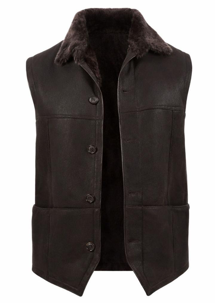 Premium lambskin leather vest with cozy shearling interior