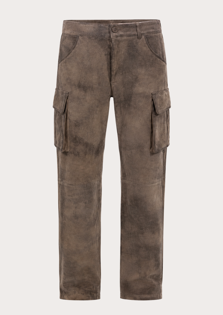 Brown Lederhosen cargo pants crafted as traditional Bavarian Trachten trousers