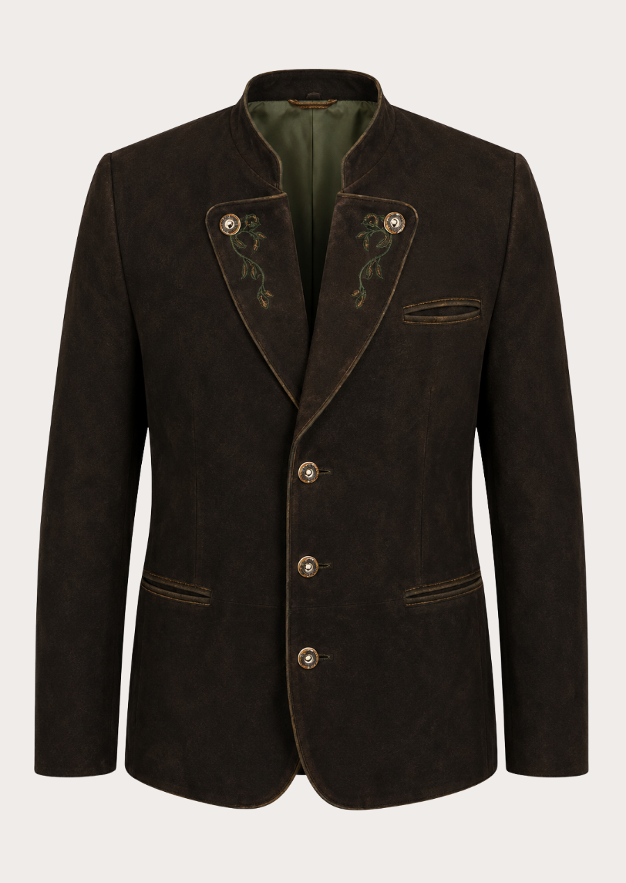 Authentic Bavarian leather Trachten jacket for men inspired by Alpine heritage