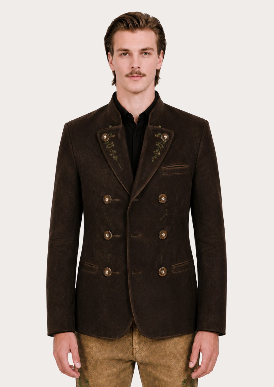 Liezen distressed brown leather Trachten jacket for men with traditional Bavarian styling