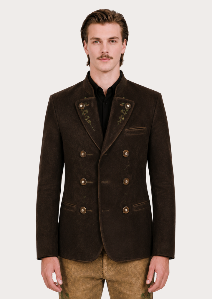 Liezen distressed brown leather Trachten jacket for men with traditional Bavarian styling