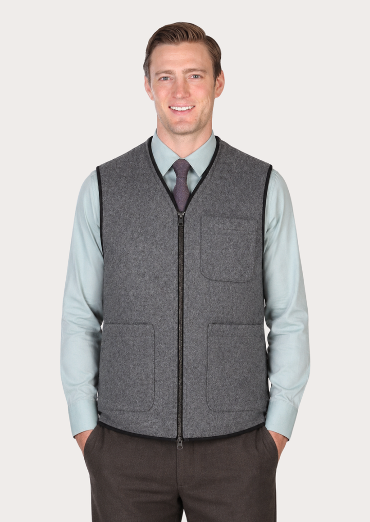 Grey Loden vest for men crafted as a traditional Austrian wool waistcoat