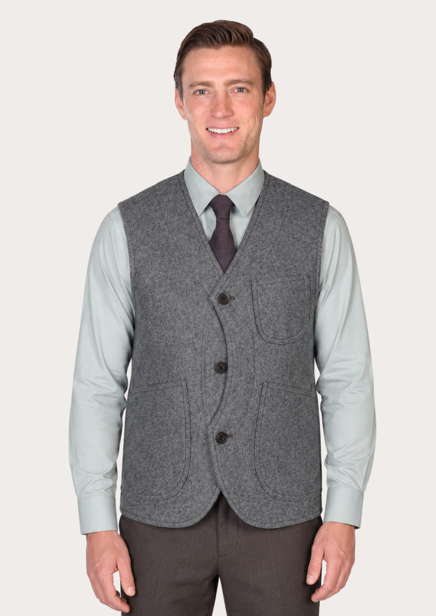 Men's grey Loden vest crafted as a traditional Austrian wool waistcoat