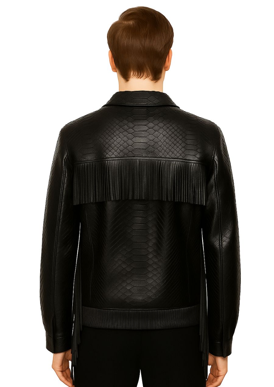 bold black python leather jacket with sleek design - luxury fashion statement