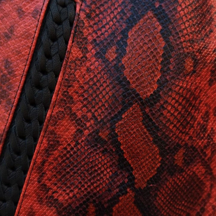 Stylish red python embossed biker vest with polyester lining for men