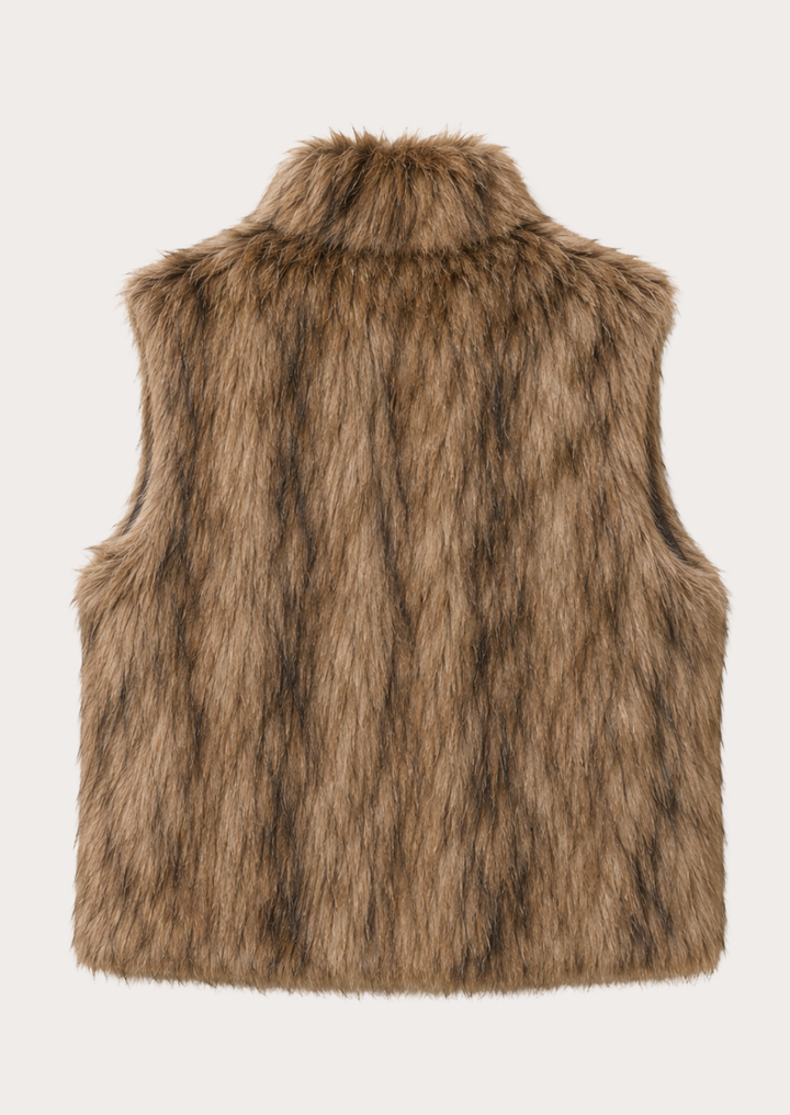Elegant brown faux fur vest for men featuring premium winter styling